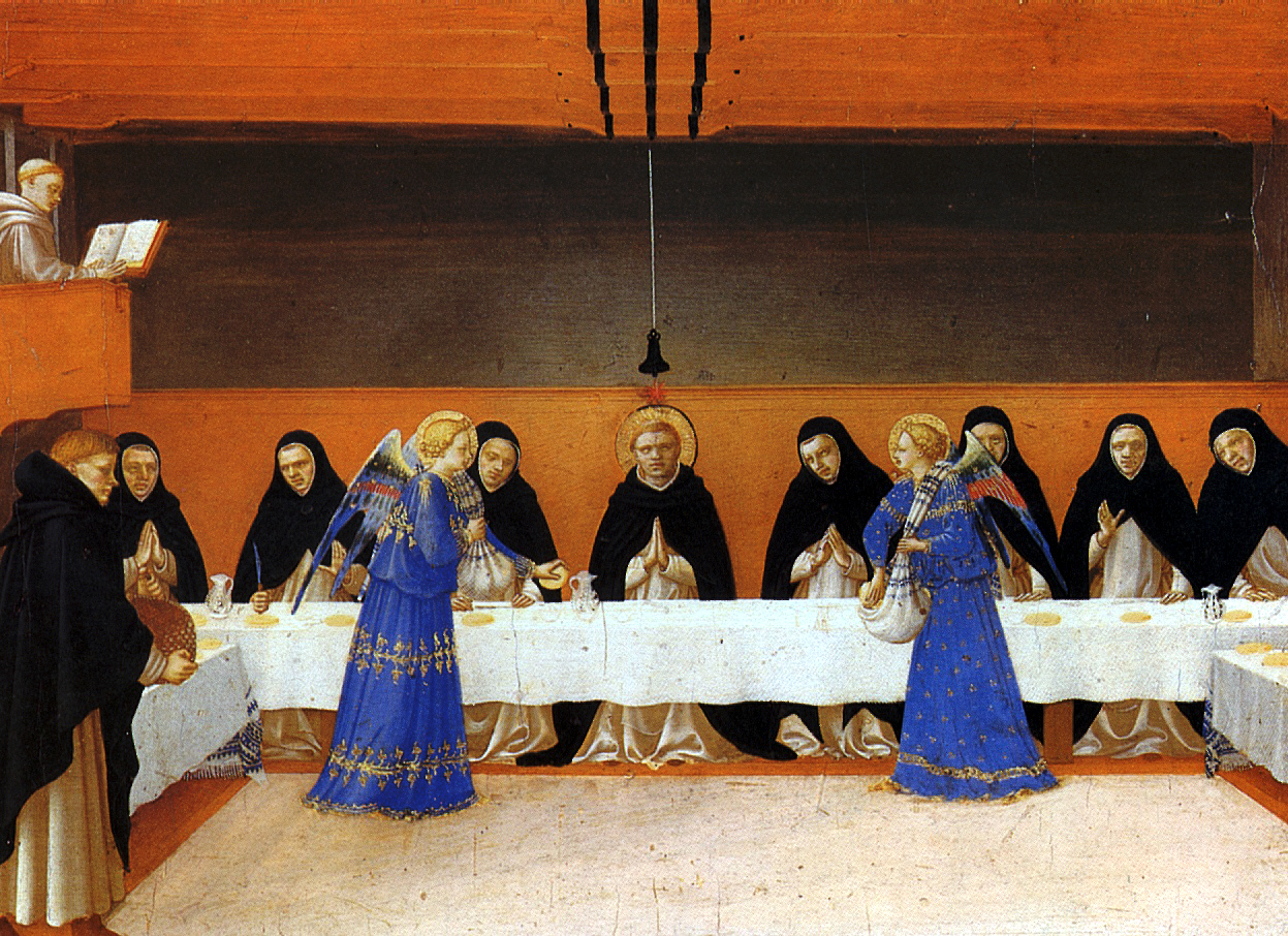 045 Angels cross food to friars.